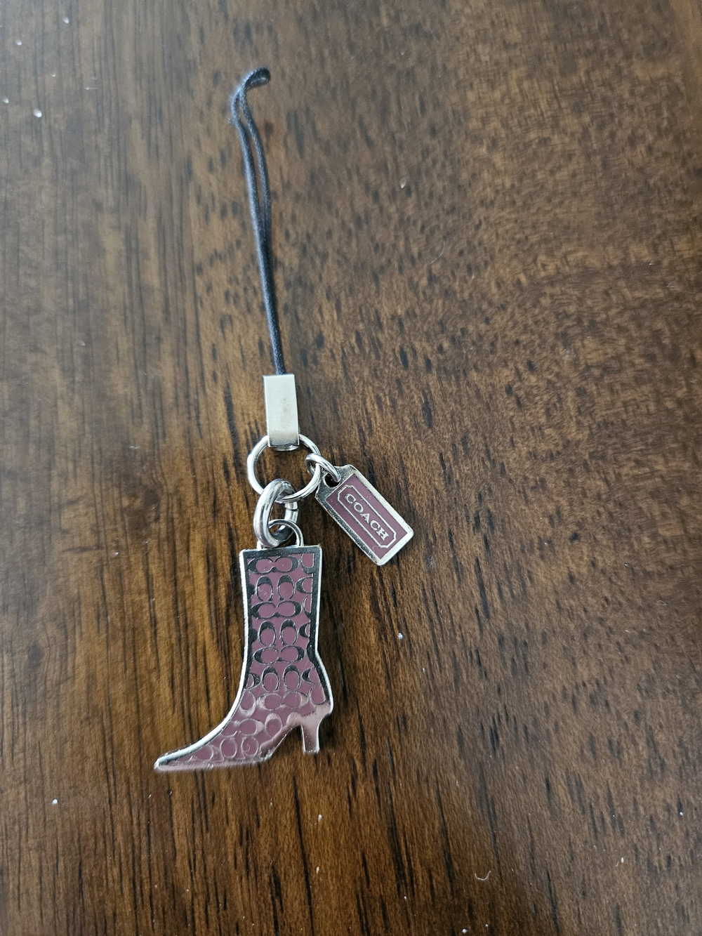 Coach Pink Signature Boot Charm Strap with Silver Hardware